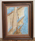 Antique Watercolour Painting Signed With Boats Sailing In Sea In Regata G5