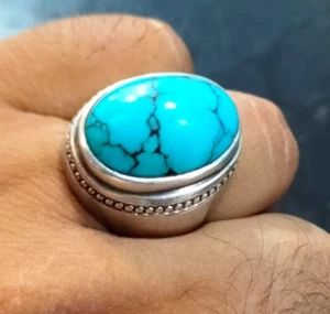 Schönes großes türkis einzigartiges Muster Shajari Feroza graviert Sterlingsilber - Bild 1 von 7