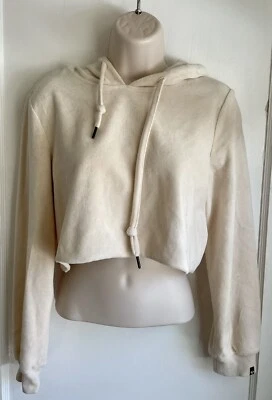 Sudadera con capucha True Religion para mujer de terciopelo color perla XS recortada usada en excelente estado Foto 1 de 4