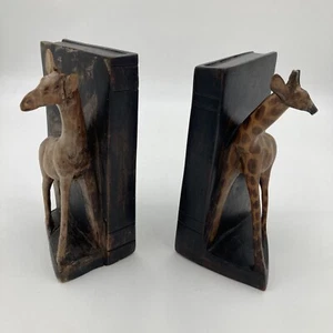 "Par de 8"" sujetalibros de jirafa de madera tallada a mano para safari tribal africano selva" - Imagen 1 de 23