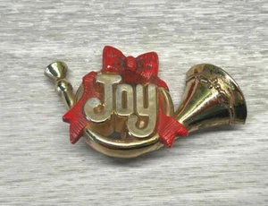 Hallmark Joy Waldhorn Brosche Anstecknadel Vintage 1983 Weihnachten goldfarben 2 Zoll quer - Bild 1 von 4