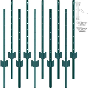 VEVOR 3 Feet Fence Post 10 Pack T-Post Heavy Duty Metal Fence Posts Green - Picture 1 of 12
