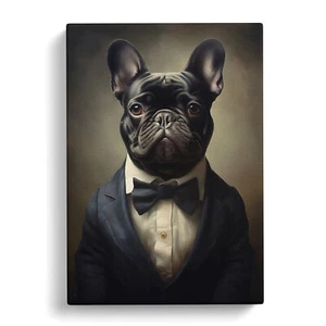 French Bulldog In A Suit Canvas Wall Art Print Framed Picture Decor Living Room - Picture 1 of 4