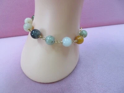 7.5" 14k Multi Color Jade Beads Bracelet  w/14k Solid Y. Gold Wire Connect - Image 1 of 4