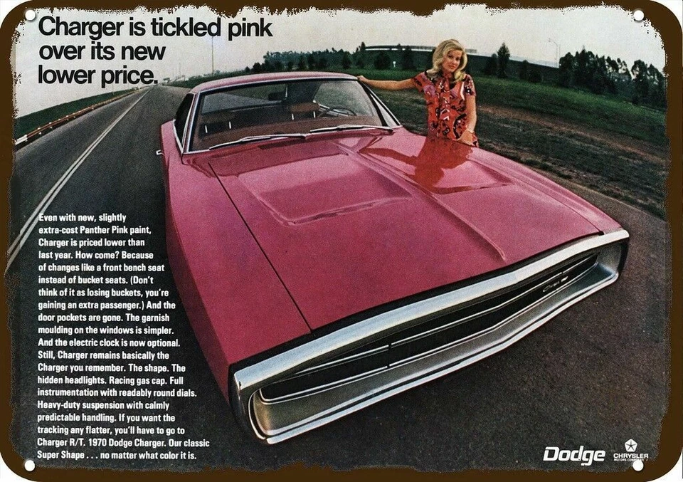 Dodge Charger Panther 1970 coche rosa aspecto vintage réplica decorativa letrero de metal Foto 1 de 1