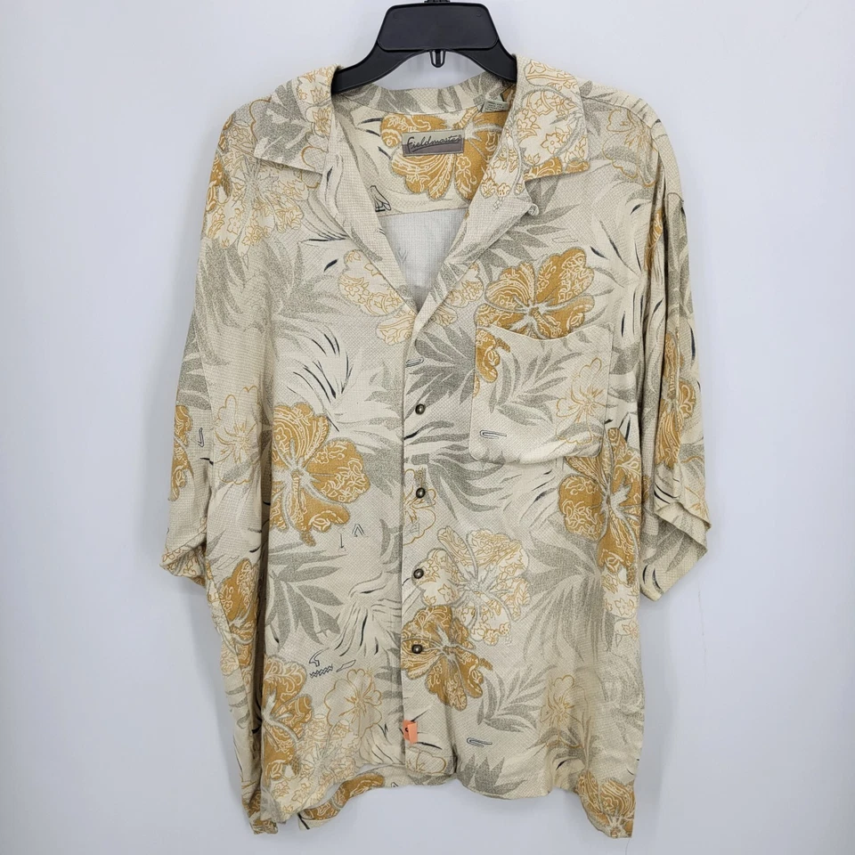 Camisa Hawaiana Fieldmaster Para Hombre Grande Bronceada Amarilla Floral Tropical Manga Corta Foto 1 de 4