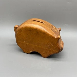 Vintage Hand Carved Solid Wood Piggy Coin Bank Folk Art Rustic Primitive Boho - Picture 1 of 11