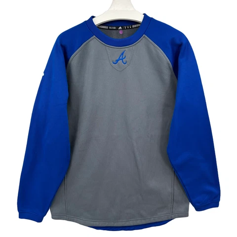 Adidas Batting Warmup Atlanta Braves Pullover Sweatshirt Sz M Gray Spellout Cover