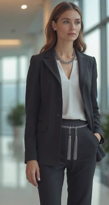 Damen Silber Metal Fransen Quasten Kette Urlaub Spezial Gürtel Dünne Riemen M L - Bild 1 von 4