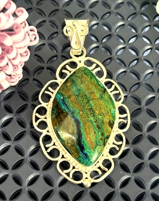 Винтажный ручной работы Перу священный хризоколла подвеска 950 из чистого серебра AU продавец - Изображение 1 из 3