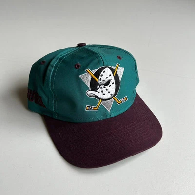 De colección Anaheim Mighty Ducks NHL Años 90 Logo Gráfico Snapback Sombrero Verde azulado/púrpura Raro Foto 1 de 4
