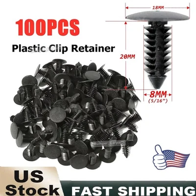100x 8mm Bumper Clips Auto Car Hole Plastic Rivets Fastener Fender Push Trim Pin - Imagem 1 de 4