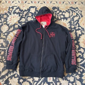 Vintage West Coast Choopers Hoodie Mens XXL Black Red Zip Jesse James Thermal - Picture 1 of 6