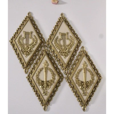 复古 Homco 挂墙 4 件套奶油色金色新古典主义好莱坞摄政 — 第 1/4 张图片