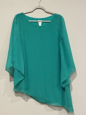 Blusa Chico's feminina verde tamanho 1 gola barco, manga Dolman 3/4, 87% rayon - Imagem 1 de 4