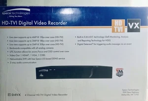 Speco Technologies D4VX 4-Kanal HD-TVI Digital Video Recorder DVR - 1TB - Bild 1 von 4