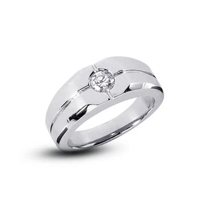 Anillo clásico de oro blanco con diamantes certificado natural corte redondo I vs2 de 0,27 CTW para hombre - Imagen 1 de 4