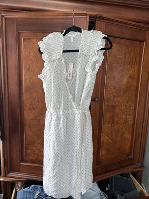 REBECCA TAYLOR женщин ваниль комбо шелк Ikat Dot с оборками надежном платье 12 $495 - Изображение 1 из 4