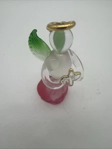 Vintage Glass Angel With Halo Holding Cross Christmas Ornament Pink Green Gold - Picture 1 of 6