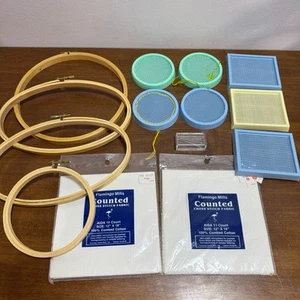 Lot of Embroidery Hoops Wooden Adjustable Plastic Frames Cross Stitch Fabric - Picture 1 of 14