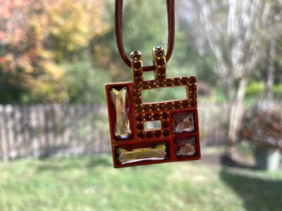 Swarovski signed swan crystal Llori Rose gold tone necklace pendant brown - Image 1 of 4