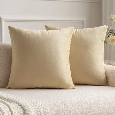 Miulee Pack Of 2 Velvet Cushion Covers 45x45cm Beige - Image 1 of 4
