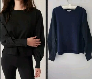 Athleta Women's Harlow Long Sleeve Hybrid Top Navy Blue/Black Sweatshirt! S/P - Picture 1 of 8