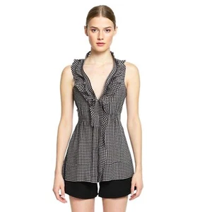 BCBGMaxzazira White & Black Checkered Plaid Silk Halter Rockabilly Top Size S - Picture 1 of 12