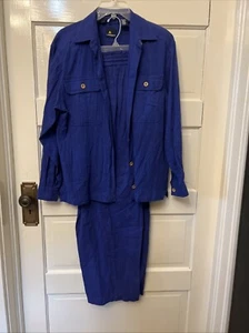 Liz Sport Blue Shirt N PANTS 2 PC WOMEN SUIT sz S 100% Cotton - Picture 1 of 5