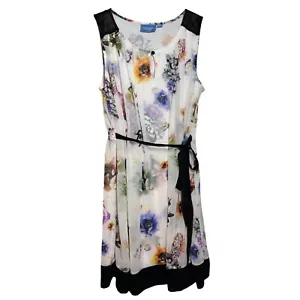 Vera Wang Sleeveless Chiffon Floral Overlay Shift Dress, Tie Front, Size Small - Picture 1 of 11