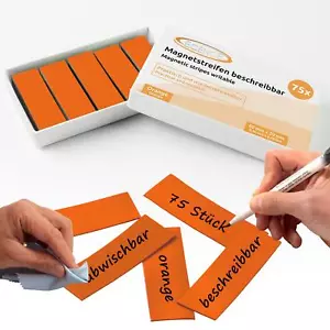 75 Magnetic Strips Recordable Labels Magnets Signs Orange 60x20mm - Picture 1 of 6