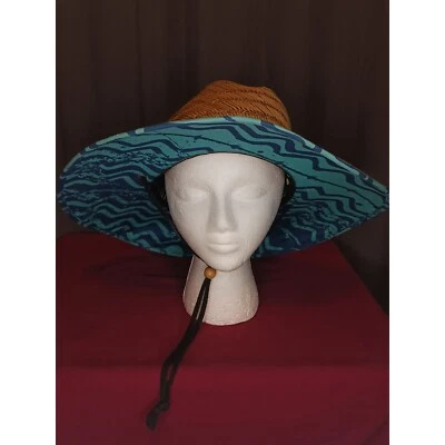 Sombrero salvavidas de paja Peter Grimm ala ancha playa sol sombrero borde azul Foto 1 de 4