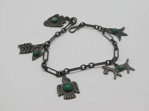 FRED HARVEY ERA NATIVE AMERICAN INDIAN STERLING SILVER TURQUOISE STONE BRACELET - Picture 1 of 2