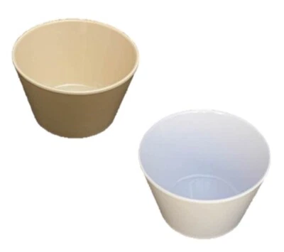 Vintage Melamine Bouillon Cup 3-7/8" (8 oz)  Fruit Cereal Soup Bowl White Tan - Image 1 of 4