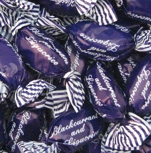 Blackcurrant and Liquorice Sweets Hard Boiled Traditional Wrapped Vegetarian - Picture 1 of 6