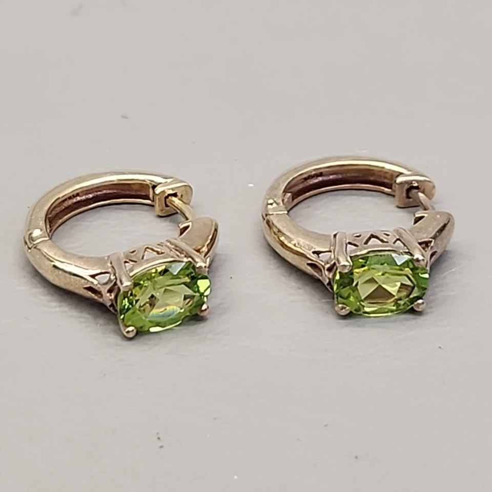 Lab Created Peridot Pierced Earrings Karis PD Green Snap Hoop Gold Plated 2cm - Image 1 of 4