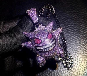 Gengar Pokémon Collar Colgante Cadena Púrpura Diamante Helado Rapero Joyería - Imagen 1 de 2