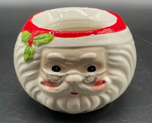 Small Ceramic Santa Claus Face Round Air Plant Planter tea light holder - Picture 1 of 8