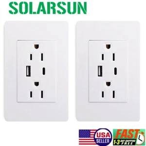 【2er-Pack】 Dual USB Typ-C/A Steckdose Ladegerät manipulationssicher 15Amp Buchse - Bild 1 von 13