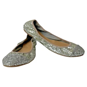 J.CREW Flats Women’s 7.5 Silver Glitter Lula Ballet Flats Shoes Italy Statement - Picture 1 of 13