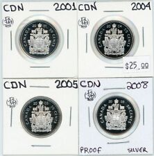 2001 2004 2005 2008 Canada 50 Cents Silver Proof Lot of 4 #17461