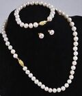Set Of 18"8-9Mm South Sea Round White Pearl Necklace And Earring Bracelet 7.5" A