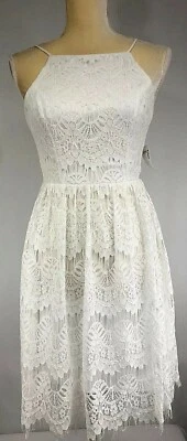 Vestido B. Darlin Flare 1/2 Criss Crops Renda Elástico De Volta ao Lar Coquetel Branco Novo - Imagem 1 de 4