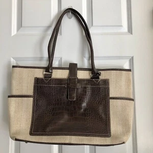 CROFT AND BARROW TOTE BAG LAPTOP BROWN/TAN SHOULDER CROCODILE & CAVANAS - Picture 1 of 13
