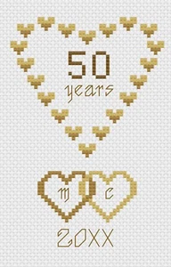 Golden Wedding Hearts Anniversary Cross Stitch Card Kit by Florashell - Picture 1 of 1