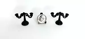 Dollhouse Miniature Accessories Candelabra Set Black Vintage 1" - Picture 1 of 6