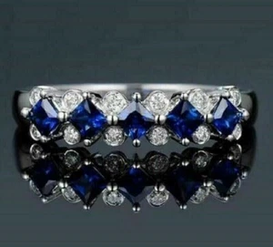 14k White Gold Plated 3.2Ct Princess Cut Moissanite Blue Sapphire Engagemen Ring - Picture 1 of 3