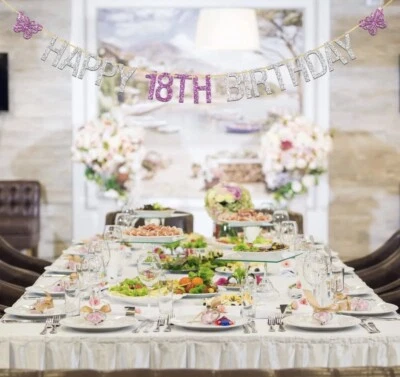 Feliz 18º Cumpleaños Banner Decoración Brillante Rosa Plata Oro Nuevo en Paquete Foto 1 de 4