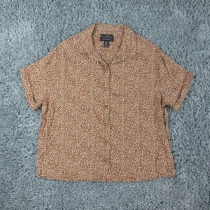Tahari Shirt Womens Brown Black Tan Geometric Linen Short Sleeve Button Up - Picture 1 of 10