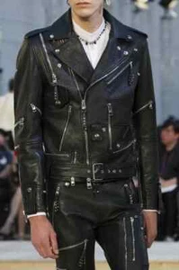McQueen Alexander Black Leather Jacket Men Genuine Lambskin Leather Jacket - Picture 1 of 10
